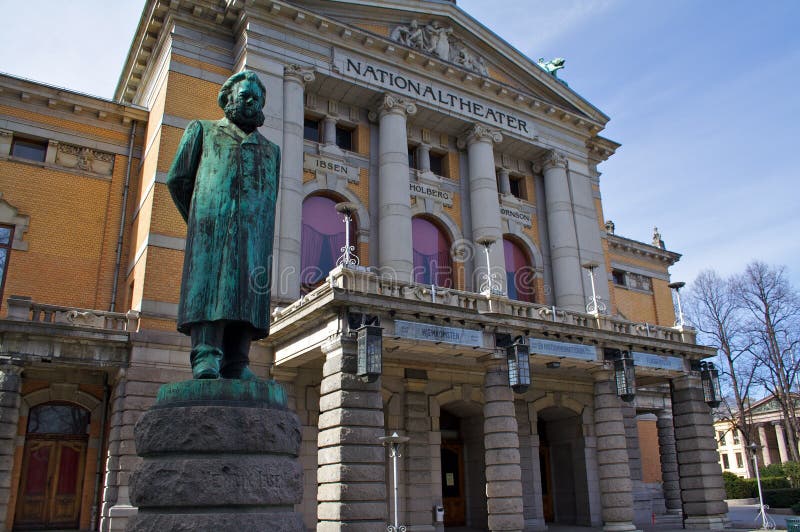 National theater in Oslo, Norway, with statue of playwright Henrik Ibsen. National theater in Oslo, Norway, with statue of playwright Henrik Ibsen.