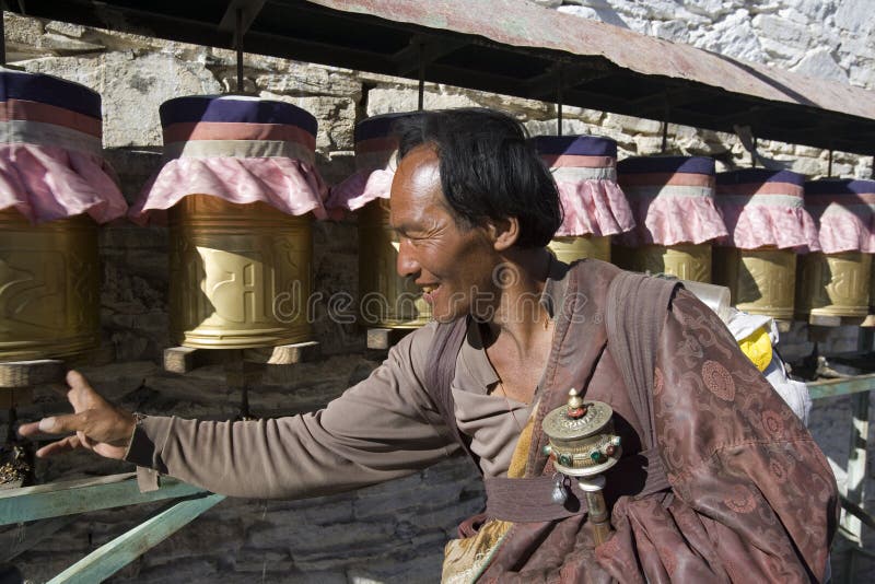 Tibet - Tibetan pilgrim at a Buddhist Monastery stock image