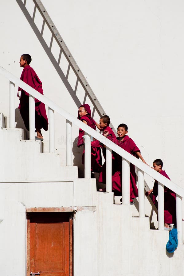 Tibetan boys, novice Buddhist monks. India