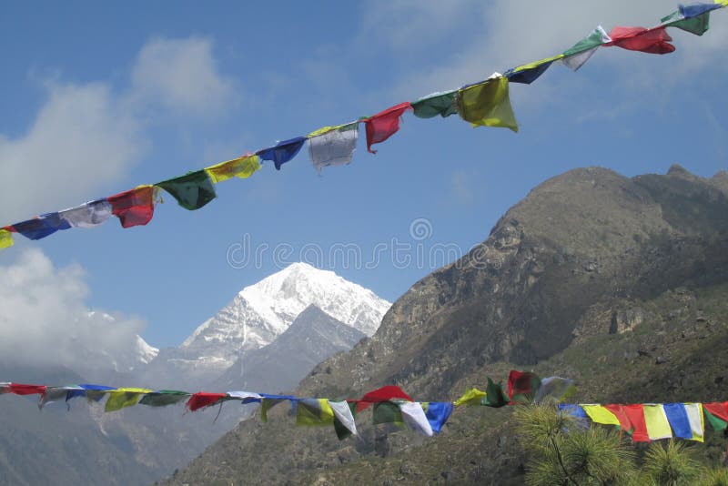 Prayer flags in Nepal trekking at Himalaya mountains royalty free stock image Prayer flags in Nepal trekking at Himalaya mountains royalty free stock image