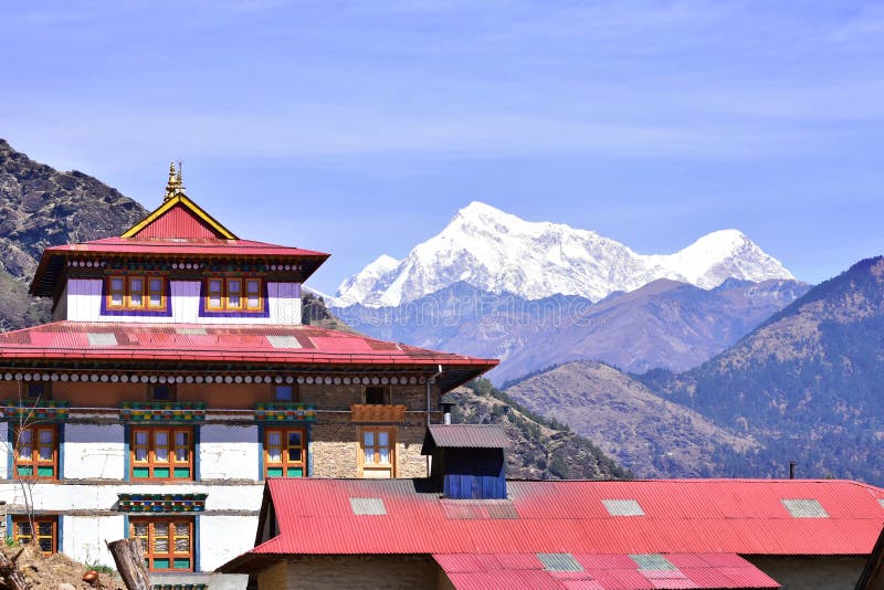 Tibetan monastery at Junbesi Nepal, Himalayas mountain background