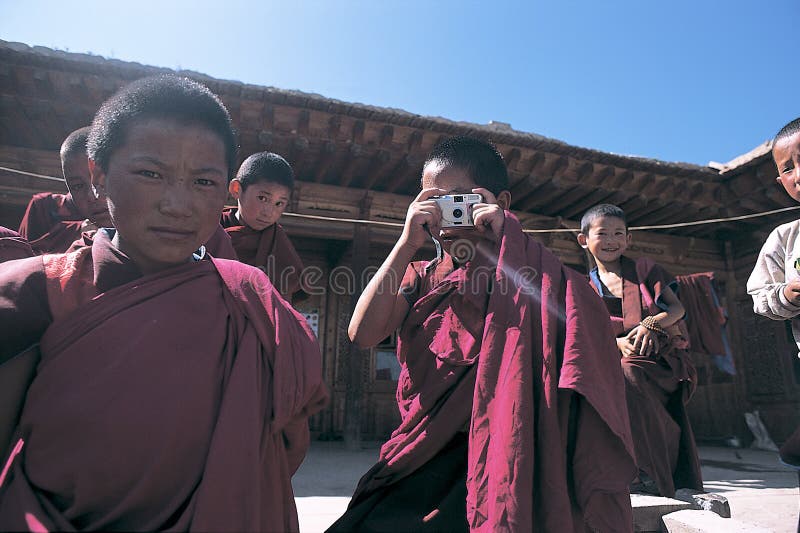 Tibetan monks stock photo