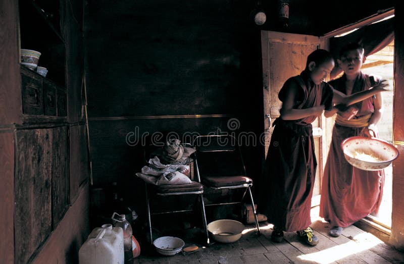 Tibetan monks stock photos