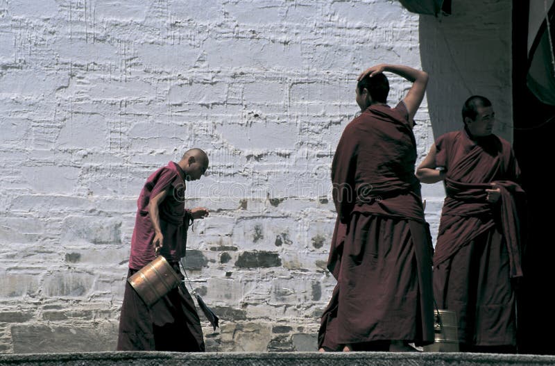 Tibetan monks stock image