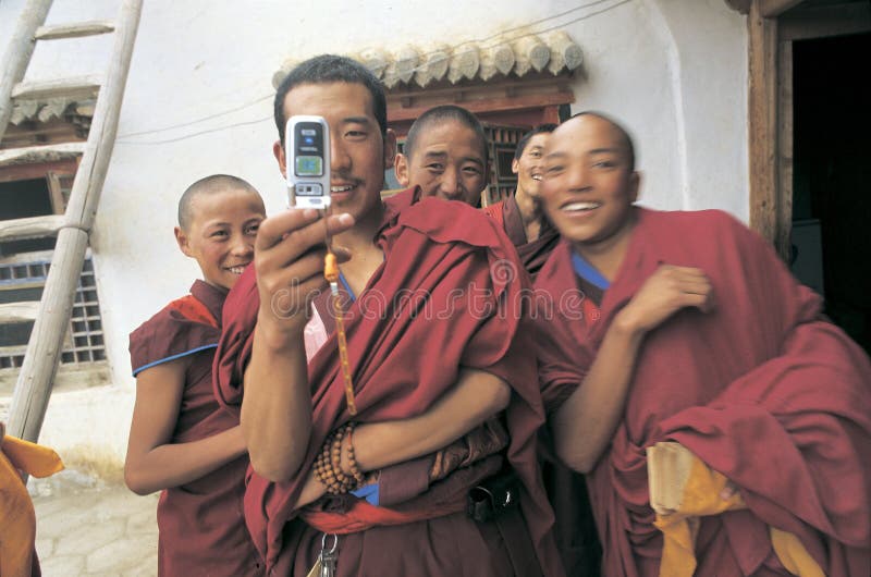 Tibetan monks stock image