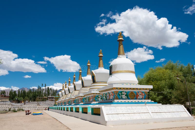 Tibetan Stupa at The Dalai Lama`s Palace JIVETSAL / His Holiness Photang in Choglamsar, Ladakh, Jammu and Kashmir, India. Tibetan Stupa at The Dalai Lama`s Palace JIVETSAL / His Holiness Photang in Choglamsar, Ladakh, Jammu and Kashmir, India