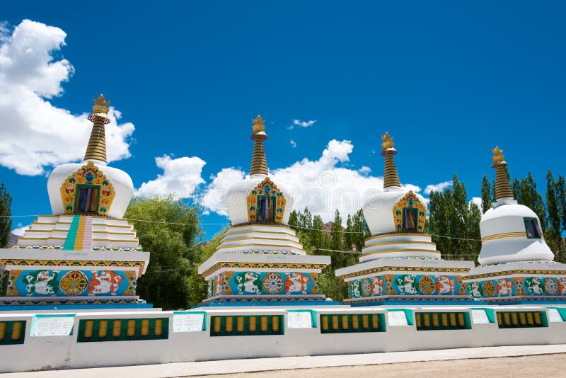 Ladakh, India - Tibetan Stupa at The Dalai Lama`s Palace JIVETSAL / His Holiness Photang in Choglamsar, Ladakh, Jammu and Kashmir, India. Ladakh, India - Tibetan Stupa at The Dalai Lama`s Palace JIVETSAL / His Holiness Photang in Choglamsar, Ladakh, Jammu and Kashmir, India