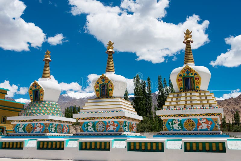 Ladakh, India - Tibetan Stupa at The Dalai Lama`s Palace JIVETSAL / His Holiness Photang in Choglamsar, Ladakh, Jammu and Kashmir, India. Ladakh, India - Tibetan Stupa at The Dalai Lama`s Palace JIVETSAL / His Holiness Photang in Choglamsar, Ladakh, Jammu and Kashmir, India