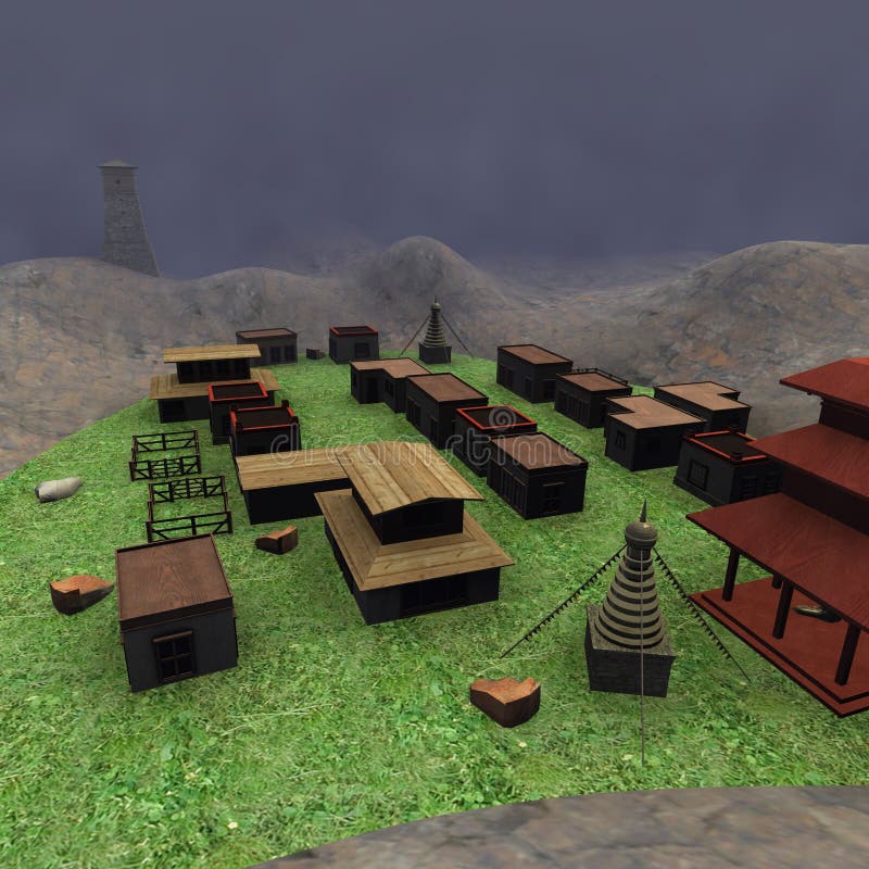 Tibetian village stock illustration. Illustration of poly 12734626