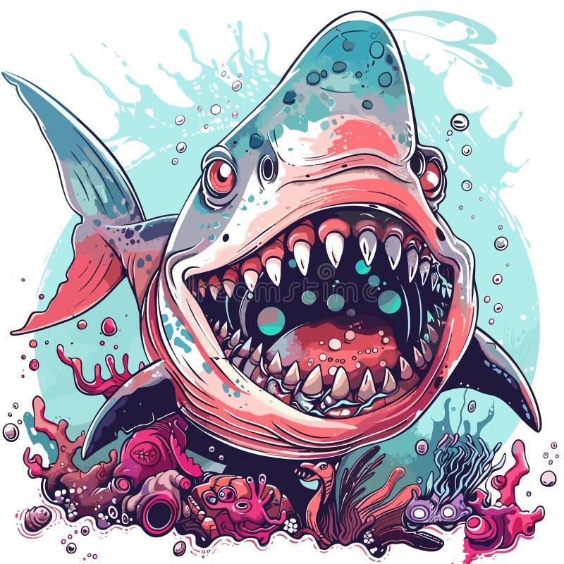 Shark and corals. Hand drawn vector illustration of a shark AI generated. Shark and corals. Hand drawn vector illustration of a shark AI generated