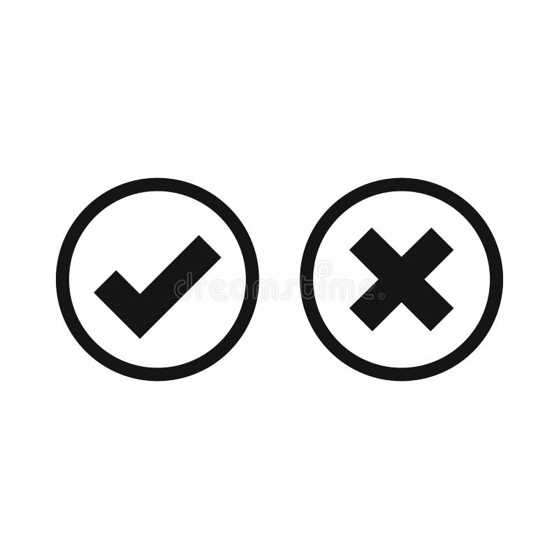 Tick and cross selection icon, simple style vector illustration