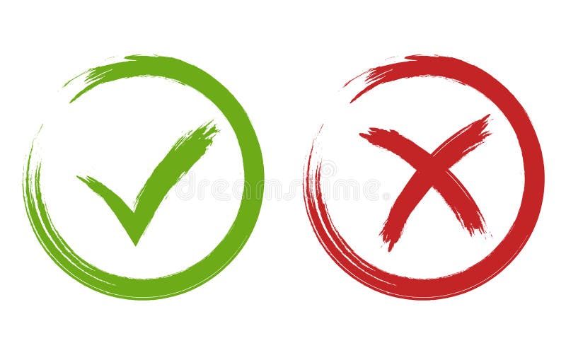 Tick and cross signs. Green and red checkmark vector