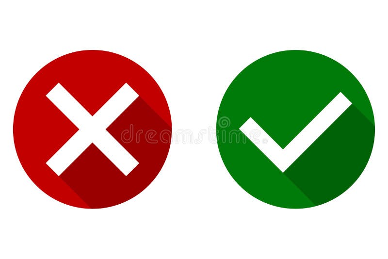 Tick and cross signs. Yes and No, Green checkmark OK and red X icons, isolated on white background.