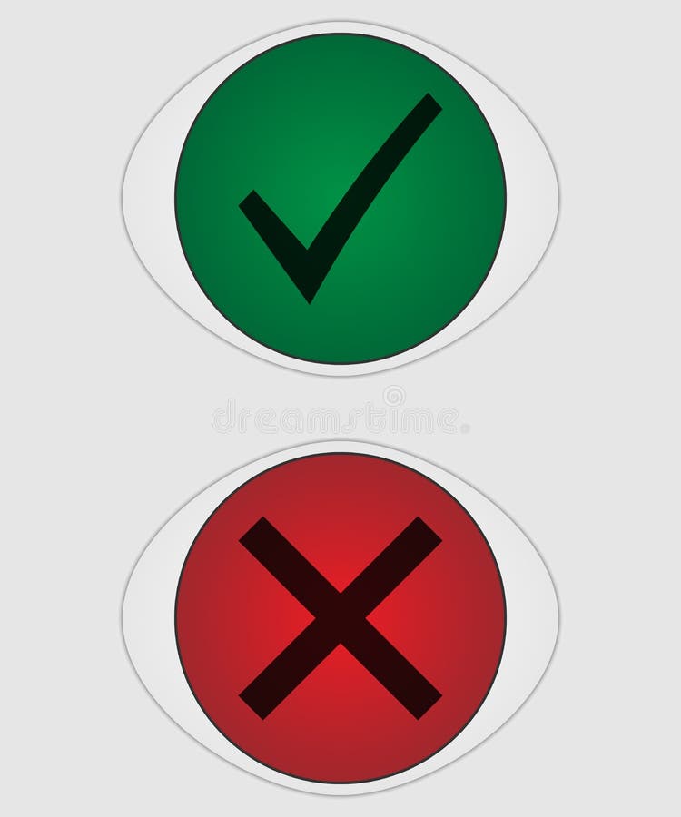Tick mark and cross button. vector illustration