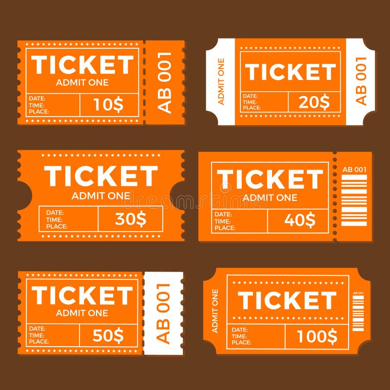 Tickets Set, Vector Illustration in the Flat Style. Ticket Stub