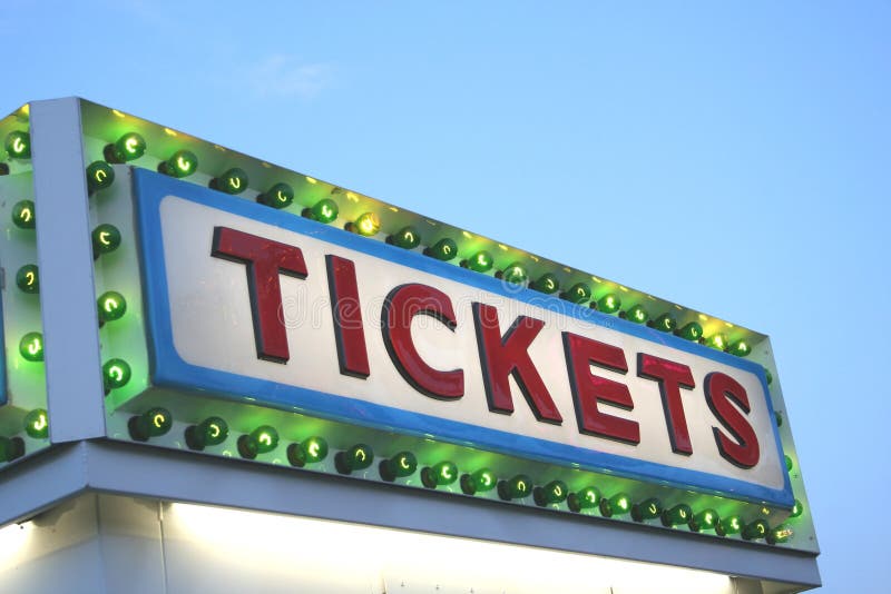 Ticket box office. Tickets sign. Concierge signs.