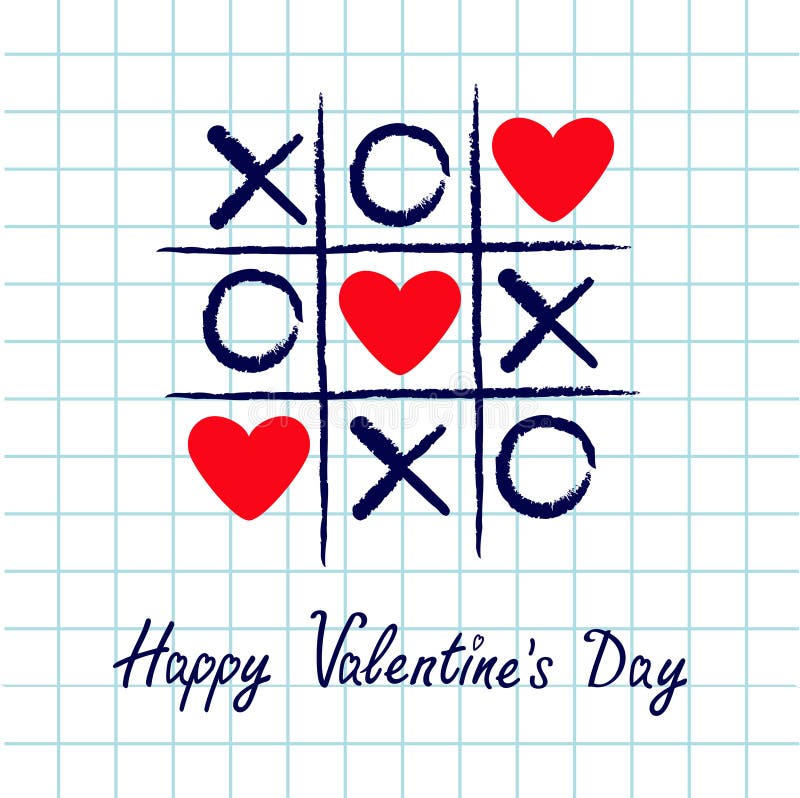 Tictac het teenspel met crisskruis en rood hart drie ondertekenen teken XOXO Hand getrokken blauwe penborstel Krabbellijn Gelukki vector illustratie Tictac het teenspel met crisskruis en rood hart drie ondertekenen teken XOXO Hand getrokken blauwe penborstel Krabbellijn Gelukki vector illustratie