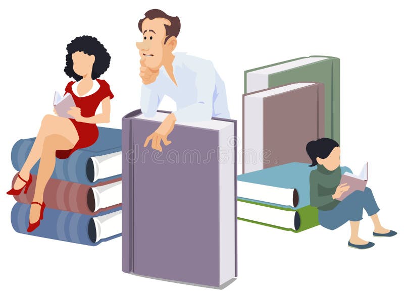 Tid att läsa. tonåringar läser bok. illustration för Internet och mobil webbplats royaltyfri illustrationer