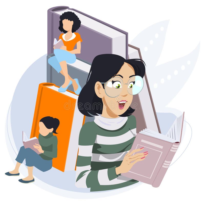 Tid att läsa. tonåringar läser bok. illustration för Internet och mobil webbplats vektor illustrationer