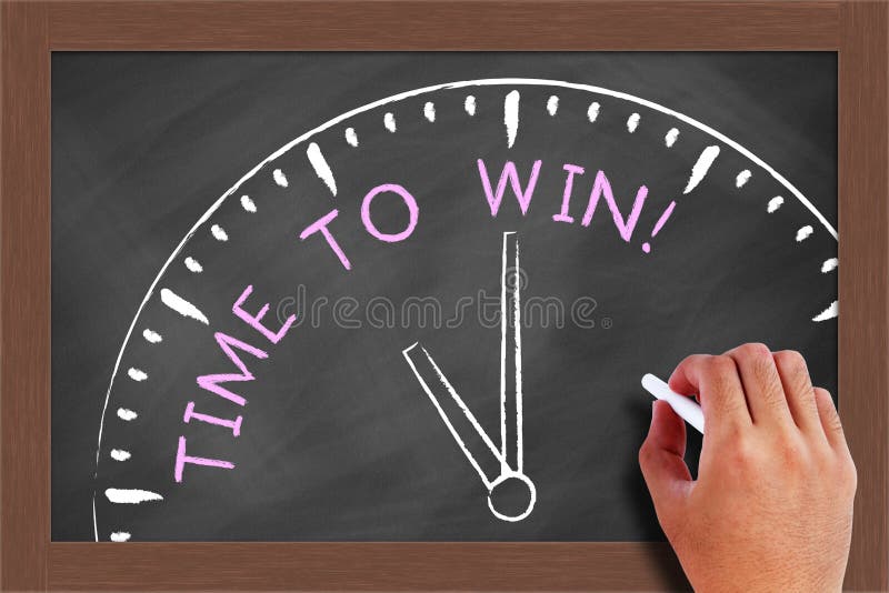 Time to win concept drawn on blackboard with chalk in hand. Time to win concept drawn on blackboard with chalk in hand.