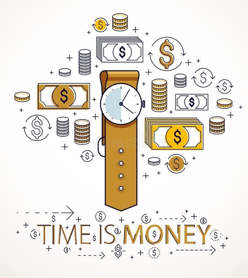 Tid ?r pengarbegreppet, handklockan och dollarsymboler upps?ttningen, allegori f?r armbandsurtidm?tarestopptid vektor illustrationer Tid ?r pengarbegreppet, handklockan och dollarsymboler upps?ttningen, allegori f?r armbandsurtidm?tarestopptid vektor illustrationer