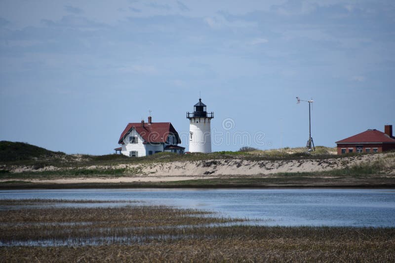 Tidal Flats and View of Race Point Lighthouse royalty free stock photography