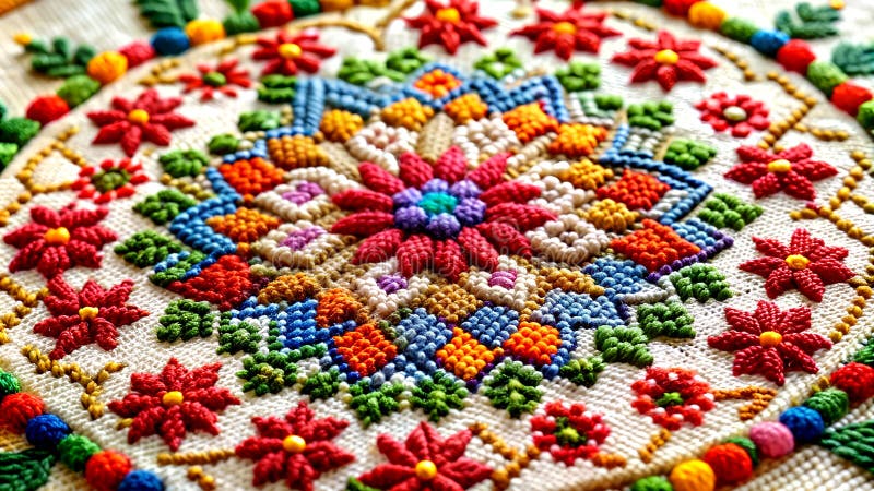 Tidsinställd : I ett broderi fångas den traditionella hantverksverksamheten generativ ai generative ai generative ai royaltyfri fotografi