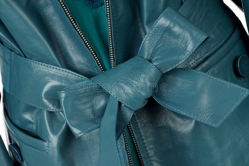 Tie on the Green Leather Top Coat for Women Stock Image Image of