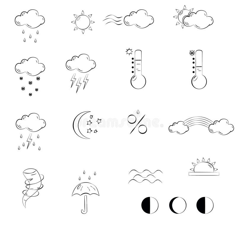 Tiempo e iconos nublados del tiempo libre illustration Tiempo e iconos nublados del tiempo libre illustration
