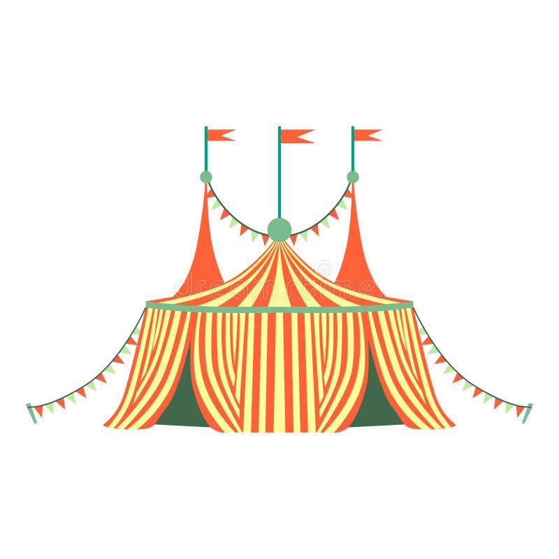 Red And Yellow Stripy Circus Tent, Part Of Amusement Park And Fair Series Of Flat Cartoon Illustrations. Isolated Object Related To Theme Park Entertainment Simplified Drawing. Red And Yellow Stripy Circus Tent, Part Of Amusement Park And Fair Series Of Flat Cartoon Illustrations. Isolated Object Related To Theme Park Entertainment Simplified Drawing.