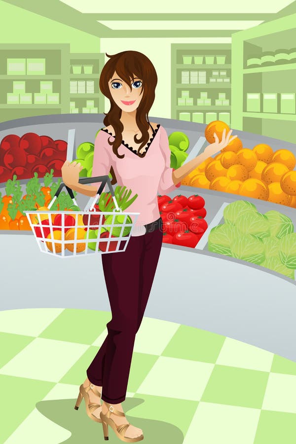 Tienda de comestibles de las compras de la mujer ilustración del vector Tienda de comestibles de las compras de la mujer ilustración del vector