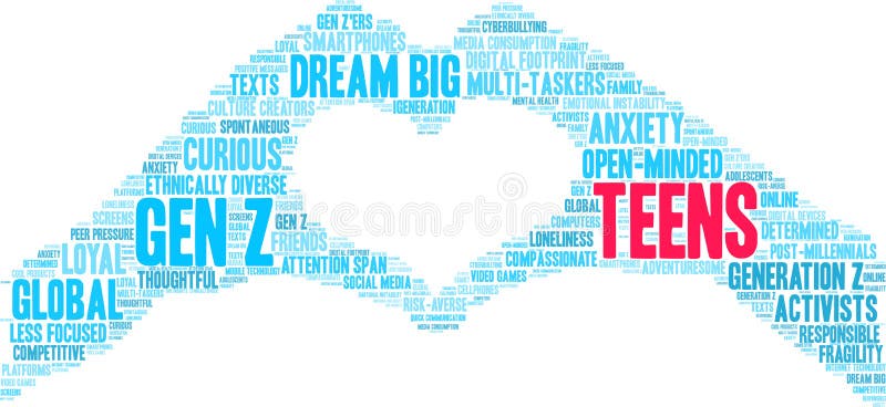 Teens word cloud on a white background. Teens word cloud on a white background