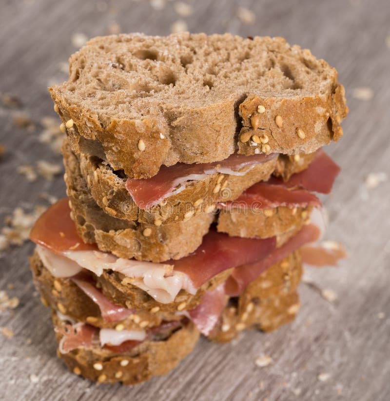 Tiered Sandwich Made with with Rye Bread and Ham Stock Photo Image of