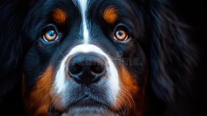 Tierportrait Schließung eines bernischen Berghundes liebend Blick hebt hervor, seine freundliche Natur ein perfektes Banner lizenzfreie stockbilder