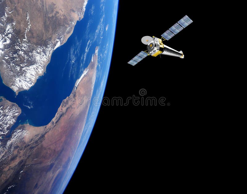 Tierra del planeta con el satélite en el espacio