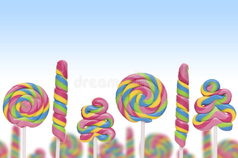 Fantasy sweet candy land with lollies on blue background. Fantasy sweet candy land with lollies on blue background