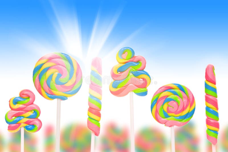 Fantasy sweet candy land with lollies on white background. Fantasy sweet candy land with lollies on white background