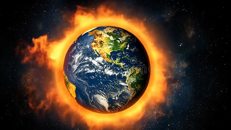 Tierra en feroz abrazo : una representación visual de los retos del calentamiento global y el cambio climático ilustración del vector