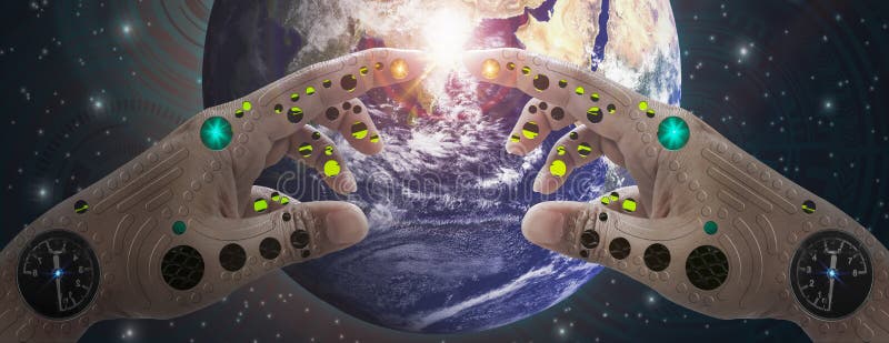 Tierra robótica del tacto del finger de la mano, iconos profundos de la tecnología espacial del fondo, alcohol del mundo, adelant ilustración del vector Tierra robótica del tacto del finger de la mano, iconos profundos de la tecnología espacial del fondo, alcohol del mundo, adelant ilustración del vector