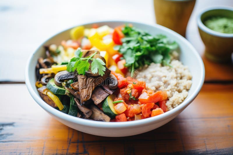 Tigela de burrito com quinoa e legumes grelhados do salsa ilustração do vetor