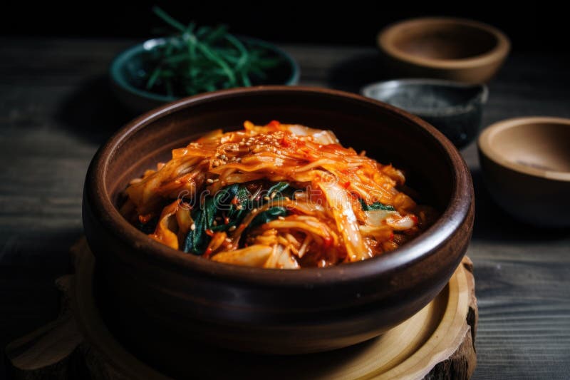 Tigela de kimchi pronta para ser emparelhada com carne grelhada e peixe ilustração royalty free