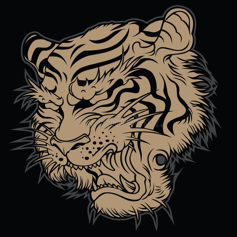 Tiger Angry Tiger Face Tiger Knife Head Tiger Tattoo Vector ...