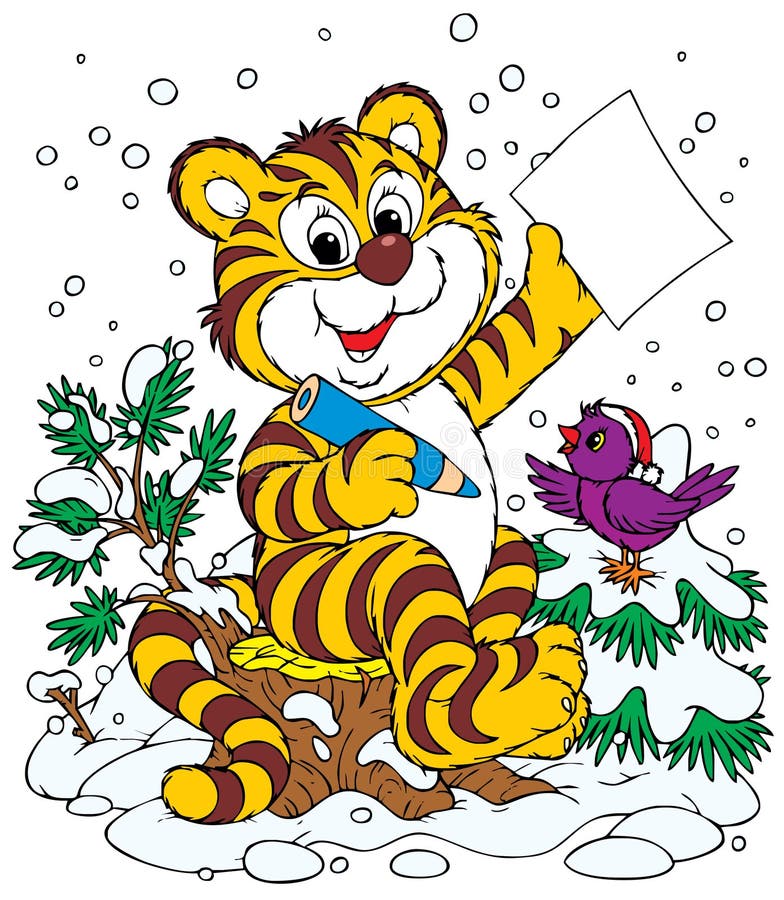 Tiger and bird vector illustration