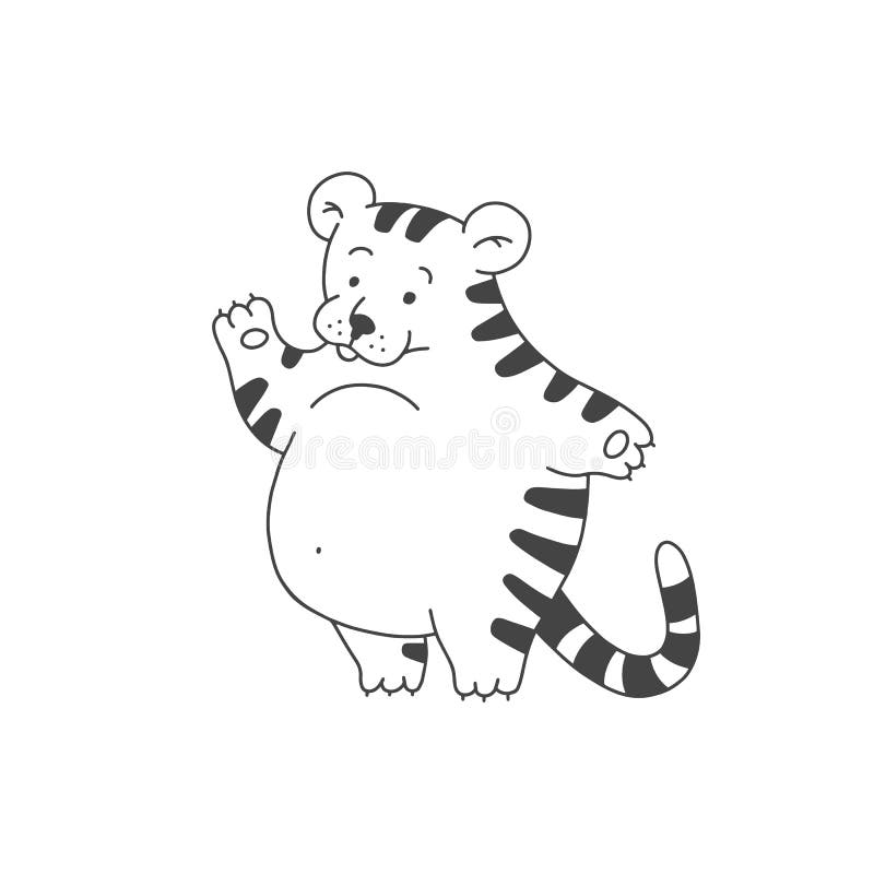 Tiger Cartoon Outline Black White Cute Character. Vector Isolated  Illustration. Stock Vector - Illustration of vector, comic: 229939063