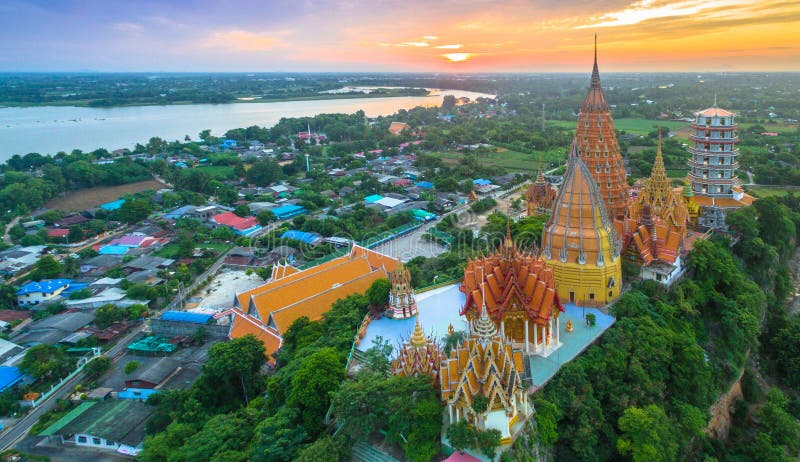 Tiger Cave Temple in Kanchanaburi Stock Image - Image of statue, drone ...