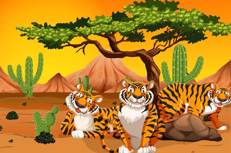 Tiger at the desert stock illustration Tiger at the desert stock illustration