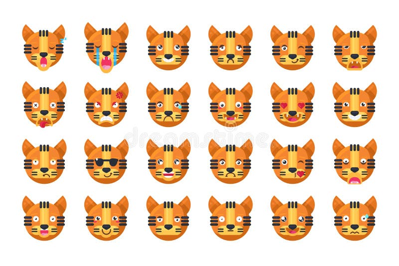 Tiger angry reaction expresion facial emoji vector. Jungle cat