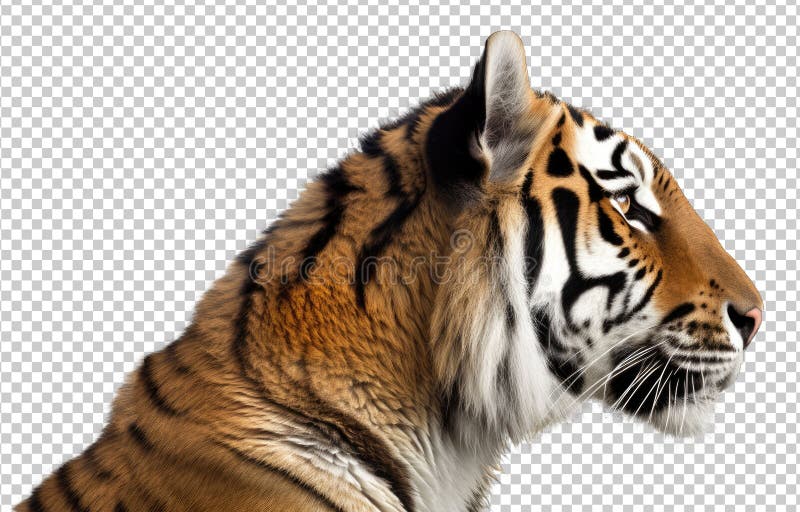 Tiger Face Shot Side View Isolated on Transparent Background