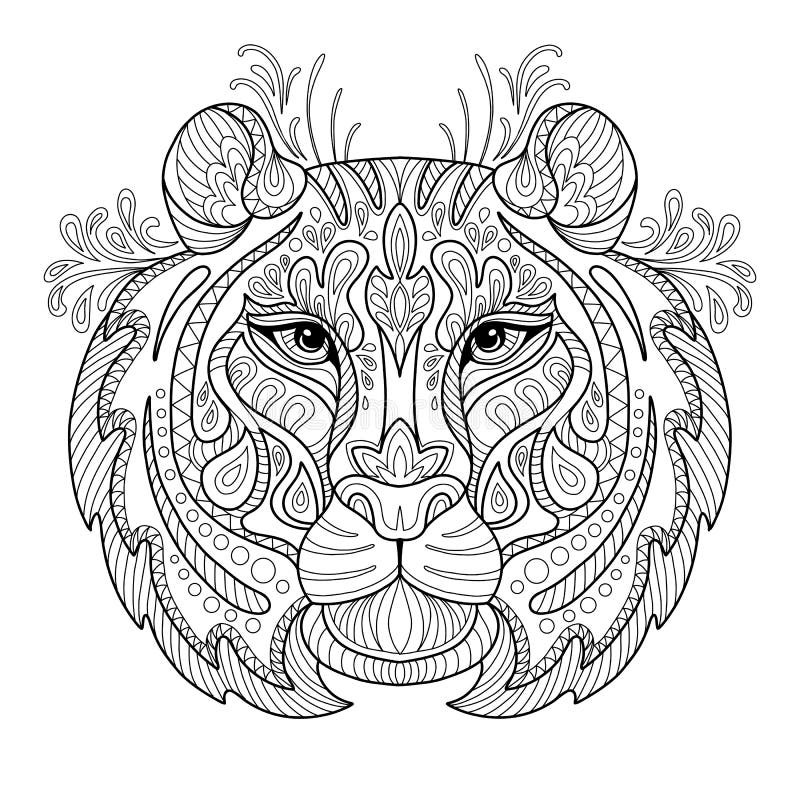 Tiger Head Adult Antistress Coloring Page Vector Stock Vector ...