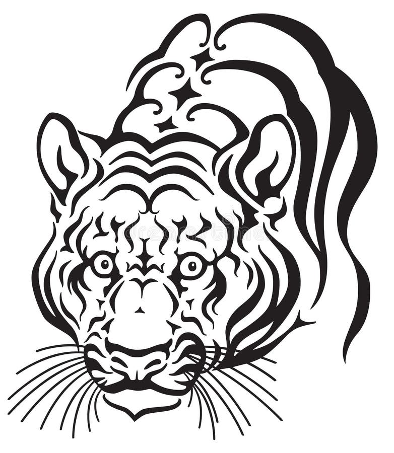 Tiger black and white stock vector. Illustration of power - 27196713